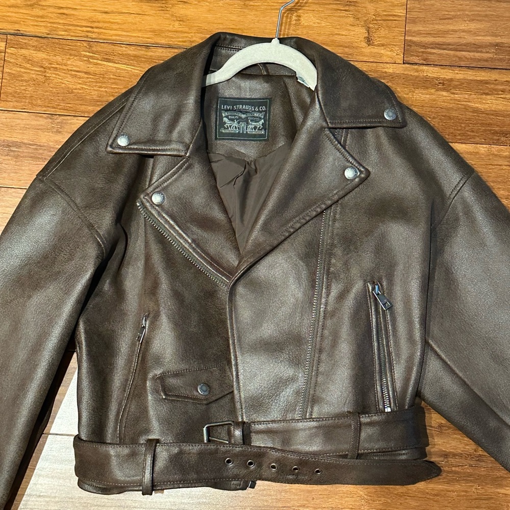 Levi Belted Cropped Moto Jacket
